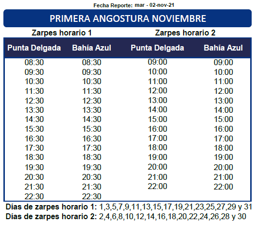 Horarios barcaza Chile 2021/22